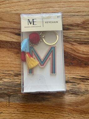 Modern Expressions 'M' Multicolor Keychain with Red Pom and Tassels